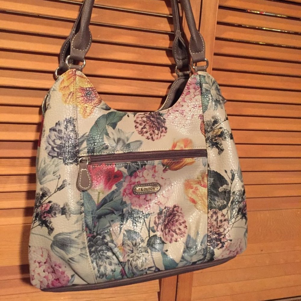 Koltov Handbag Floral Brown w/ Tan Muted Floral Print